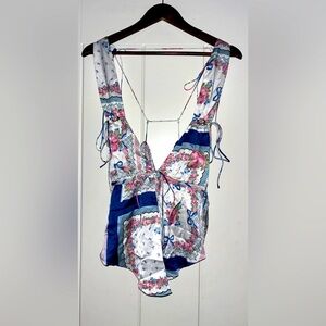 For Love And Lemon Cassandra Silky‎ Top Women L Summer Breezy Boho Festive NEW